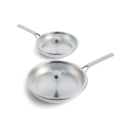 Merten & Storck Tri-Ply Stainless Steel Induction 10" & 12" Fry Pan Set with Lids, Silver