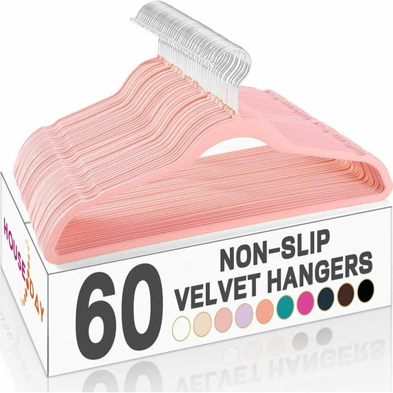 Mertonic Pink Velvet Hangers 60 Pack, Premium Clothes Hangers Non-Slip Felt Hangers, Sturdy Ivory Hangers Heavy Duty Coat Hangers, Durable Suit Hangers for Space Saving, No Hanger Marks 360 Rotating