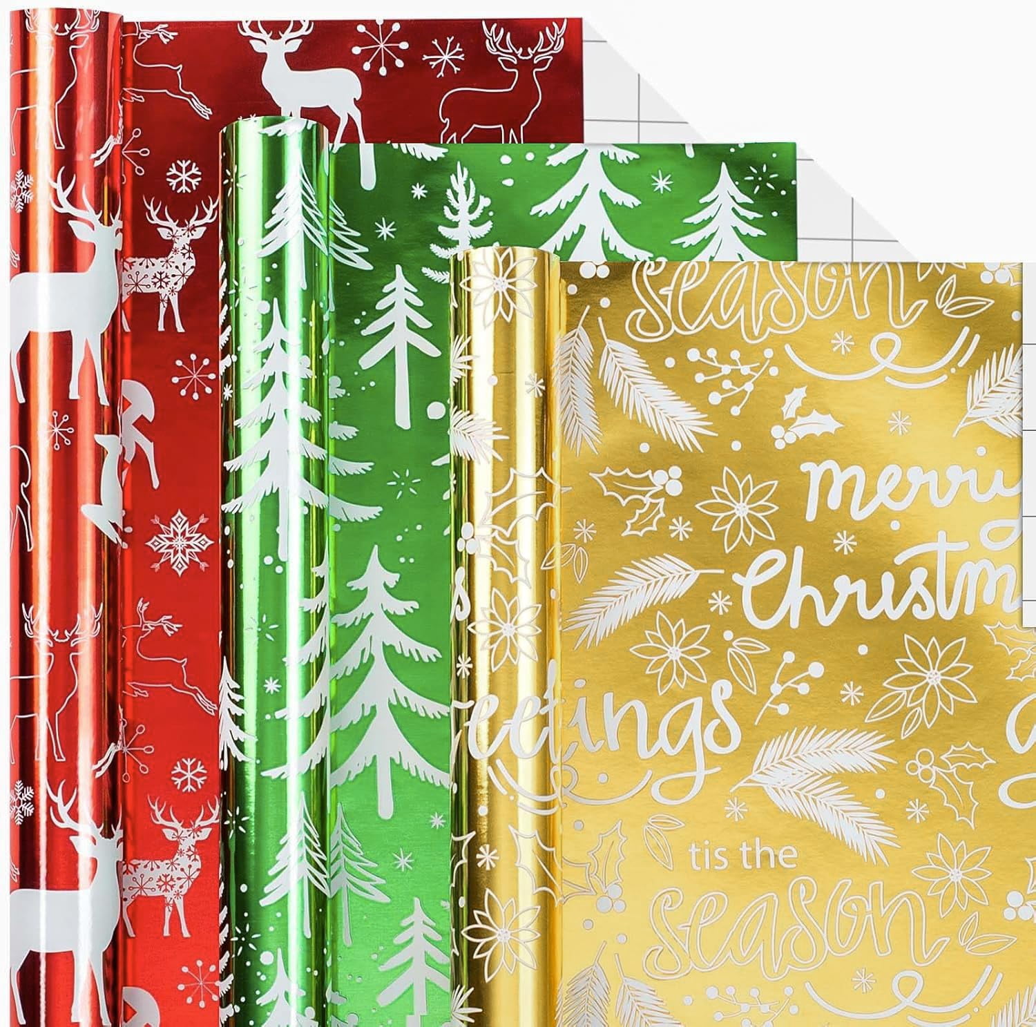 Merture 3 Rolls Christmas Wrapping Paper AIS1 Set - 17 inch x 120 inch ...