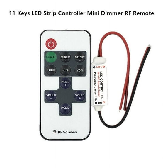 Meruido 11-Key RF Mini Wireless Remote Controller with DC 5-24V Connector for 5050 3528 5630 RGB LED Strip Lights