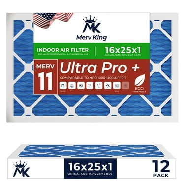 MervKing 16x25x1 Air Filter | MERV 11 | MPR 1000 - 1200 Ultra Plus | 12-Pack | Pleated HVAC AC Furnace Replacement Air Filters | Actual Size: 15.7" x 24.7" x 0.75"