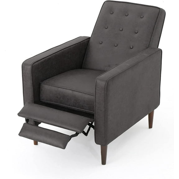 Mervynn Mid-Century Modern Microfiber Recliner, Slate / Dark Espresso