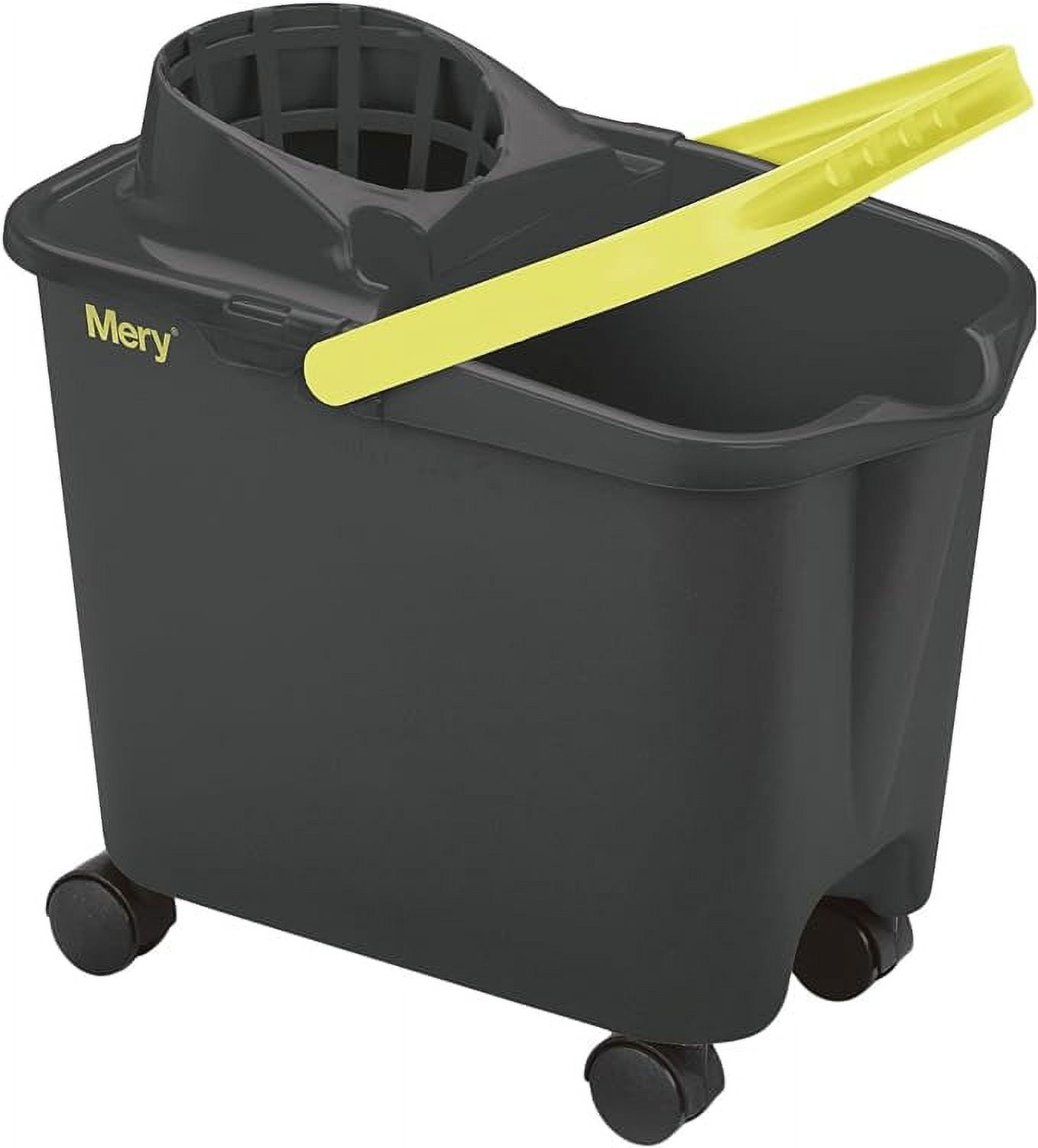 Mery Cleaning Bucket with Wheels, Gray & Green 14L, 15 inches, Wringer Included, Plastic