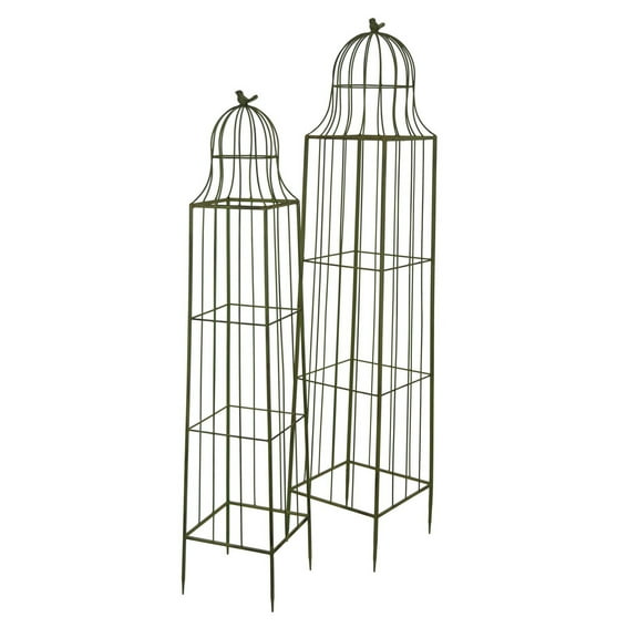 Meryl Plant Trellis Set of 2, Garden Tall Cage Design, Green Metal