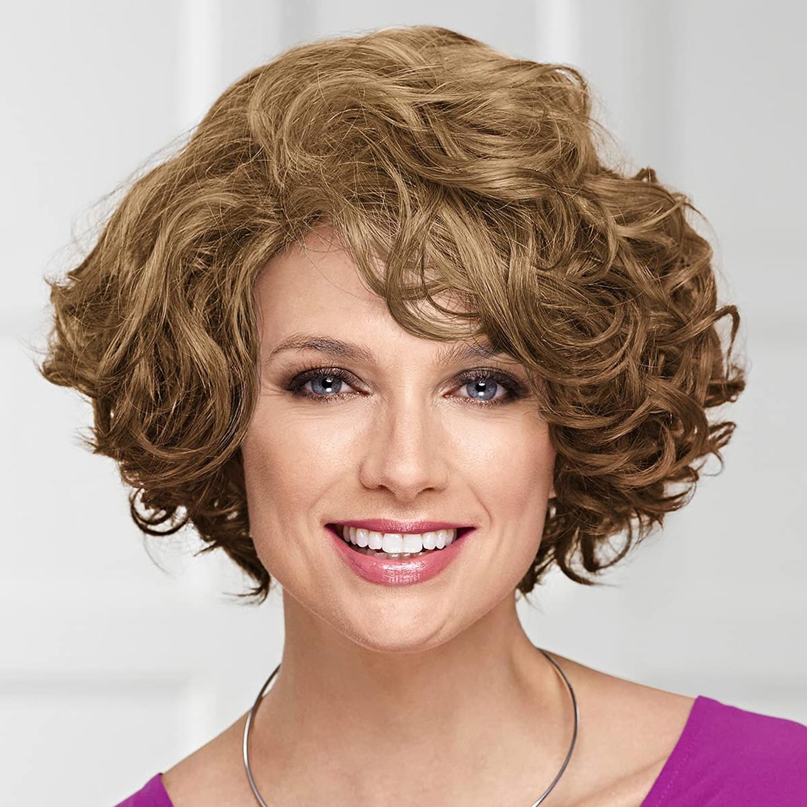 Meryl WhisperLite Wig by Paula Young - Stylish Mid-Length Bob Wig with Face-Framing Layers Of Loose Barrel Curls / Multi-tonal Shades of Blonde, Silver, Brown, and Red
