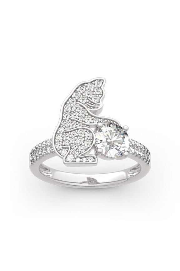1.2 Ct Lab Created Round Cut Diamond Cat Rings for Women's - 14K White Gold Plated Bypass Rings - Kitty-Inspired Animal Lover Jewelry - Ideal Silver Gift for Her