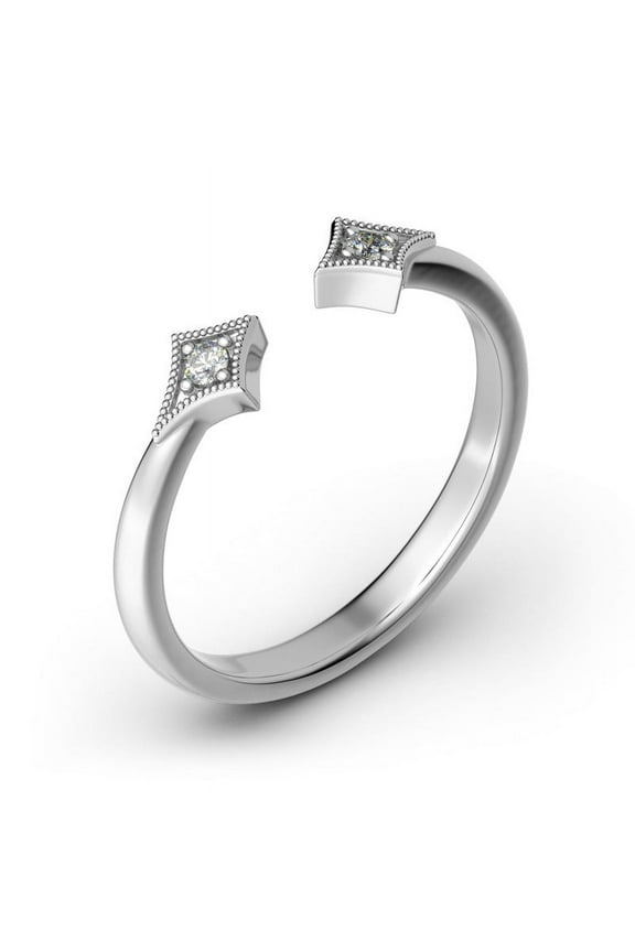 1.4 Ct Simulated Round Cut Diamond Ring - 14K White Gold Plated Women's Cuff Rings - Minimalist Dainty Engagement Jewelry - Office Wear Jewelry