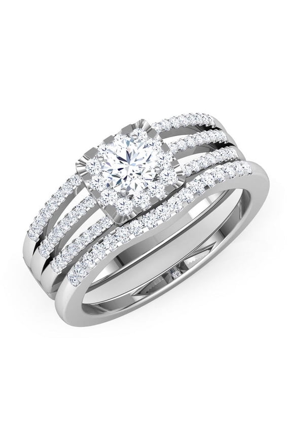 1.6 Ct Lab Created Round Cut Diamond Engagement Ring Set for Women - 14K White Gold Plated Ring Set - Prong Setting Ring for Proposal, Wedding, Anniversary, and Birthday Gift