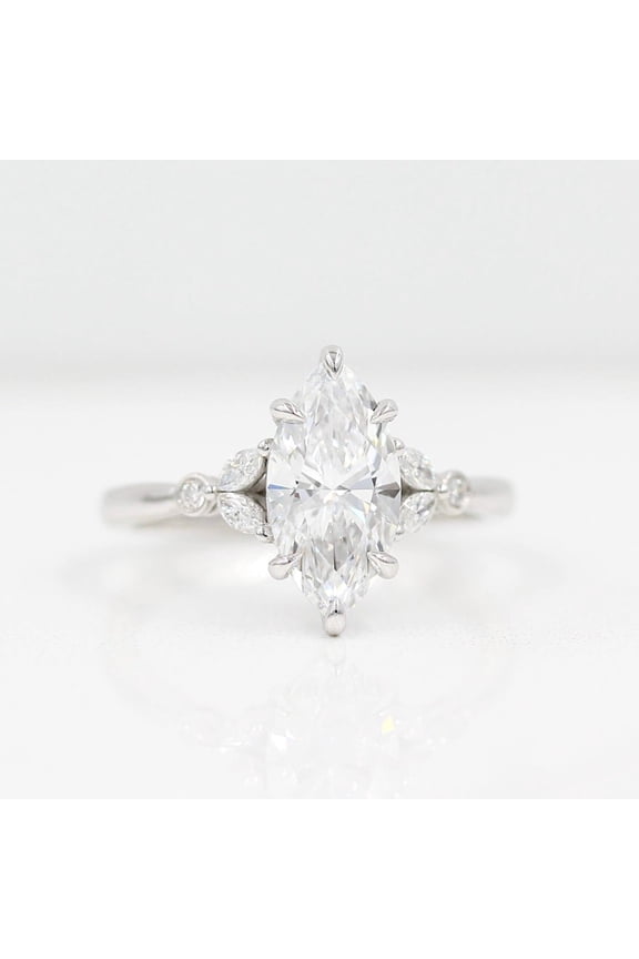 1.6 Ct Marquise Diamond Engagement Ring - Lab Created Diamond in 14K White Gold Plated Wedding Ring - Prong Setting - Perfect Anniversary Gift for Women - Birthday and Proposal Jewelry