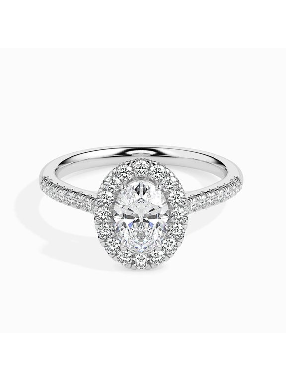 1.6 Ct Oval Cut Lab-Created Simulated Diamond Halo Engagement Ring for Women, 14K White Gold Over, Prong Setting, Proposal, Birthday & Anniversary Gift