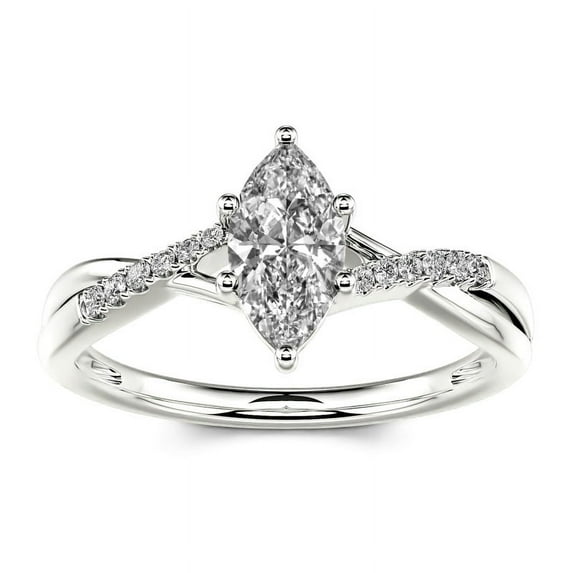 Meryn Jewel 1.7 Ct Marquise Diamond Ring - 14K White Gold Plated Anniversary Ring - Infinity Twist Shank Engagement Band - Birthday Gift for Her