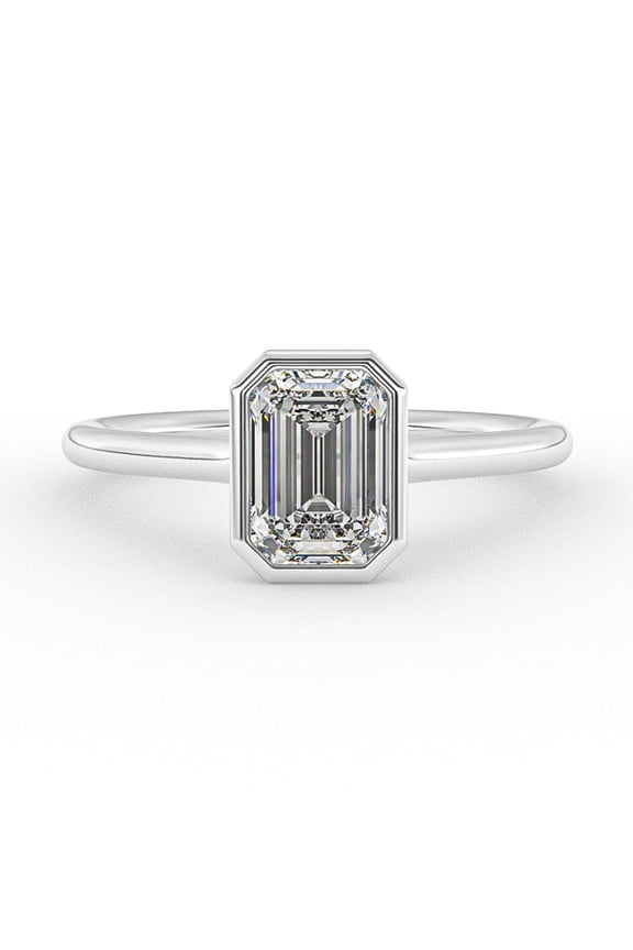 1.77 Ct Emerald Cut Lab Created Diamond Ring - 14K White Gold Plated Bezel Set - Stunning Women's Engagement Ring - Ideal Gift for Anniversary, Birthday, Proposal, and Special Occasion