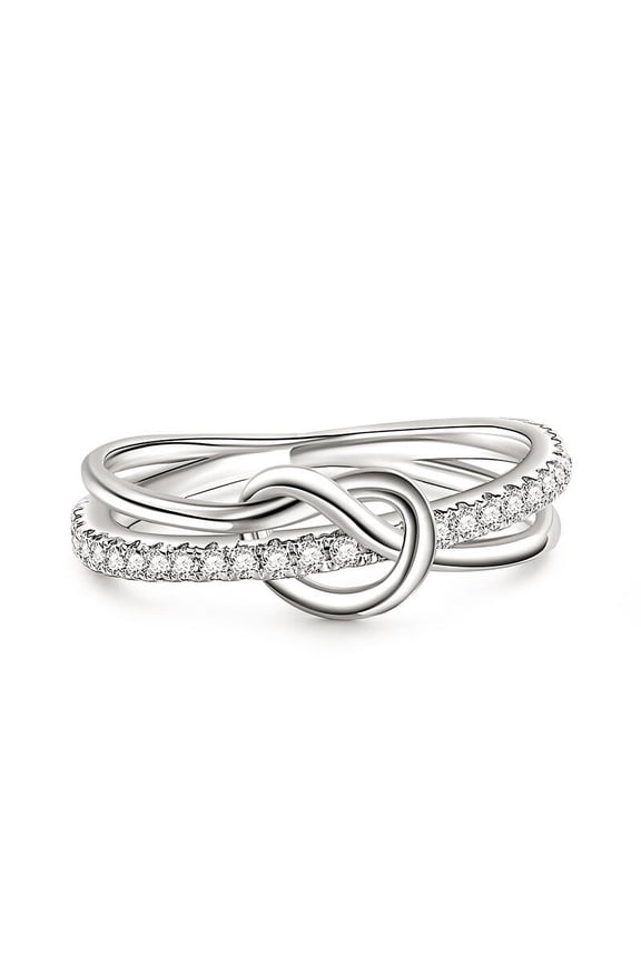 1 Ct Round Cut Lab Diamond Engagement Ring - 14K White Gold Plated Women's Ring - Unique Knot Style Diamond Wedding Ring - Iconic Interlock Design for Her