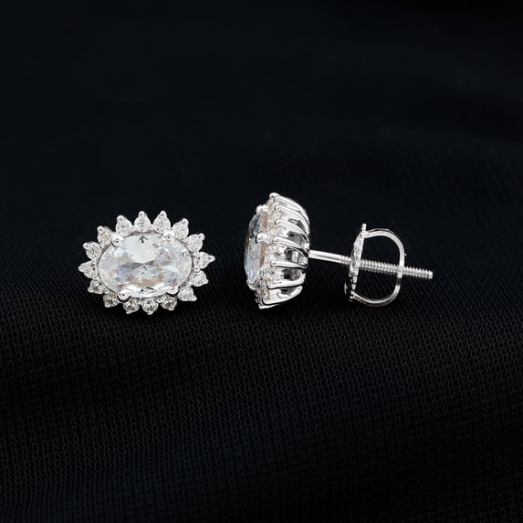 Meryn Jewel 14K White Gold Plated Earring – 1.75 Ct Lab-Grown Diamond Oval Cut Earrings – Halo Engagement Jewelry for Women – Elegant Gift for Special Occasions and Weddings
