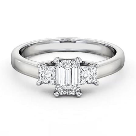 Meryn Jewel 14K White Gold Plated Ring - Emerald Cut 1.7 Ct Prong Set Diamond - 3-Stone Wedding Engagement Ring - Women's Classic Solitaire Promise Gift Ring