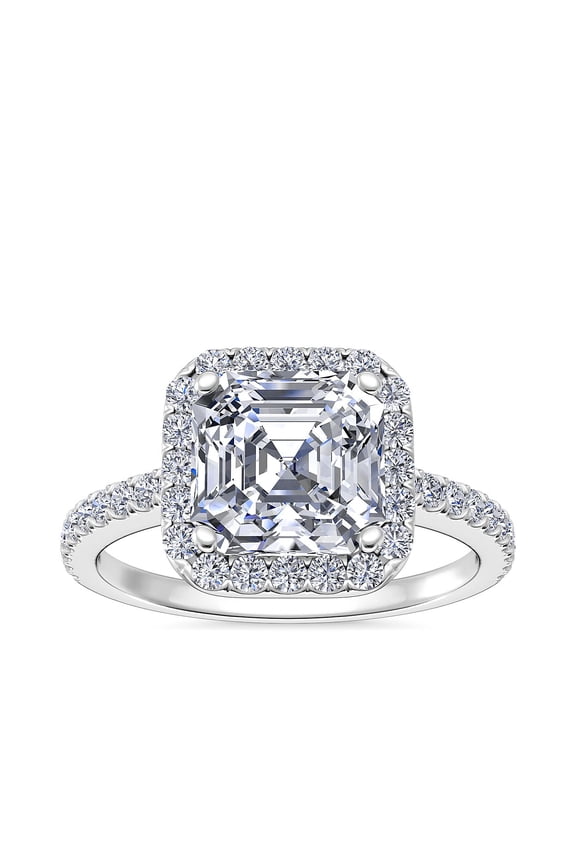 2.1 Ct Asscher Cut VVS1/D Lab Simulated Diamond Ring - 14K White Gold Plated Engagement Jewelry - Multi-Stone Wedding Band for Her