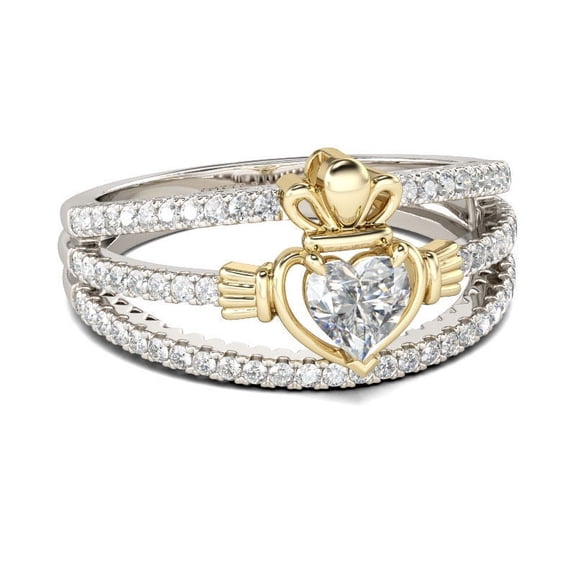 Meryn Jewel 2.4 Ct Heart Cut Excellent Diamond Ring - 14K White Gold Plated Anniversary Ring - Unique Claddagh Heart Engagement Ring