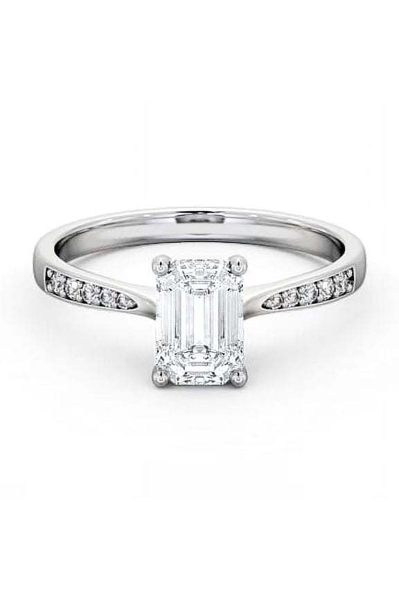 2.4 Ct VVS1/D Emerald Cut Diamond Solitaire Accent Ring - 14K White Gold Plated Jewelry - Solitaire Accent Wedding Ring - Ring Gift Guide - Graduation Ideas
