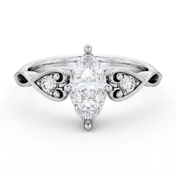 Meryn Jewel 2 Ct VVS1/D Marquise Cut Diamond Ring - 14K White Gold Plated Solitaire Band - Infinity Twisted Shank Engagement Ring for Women - Wedding Jewelry