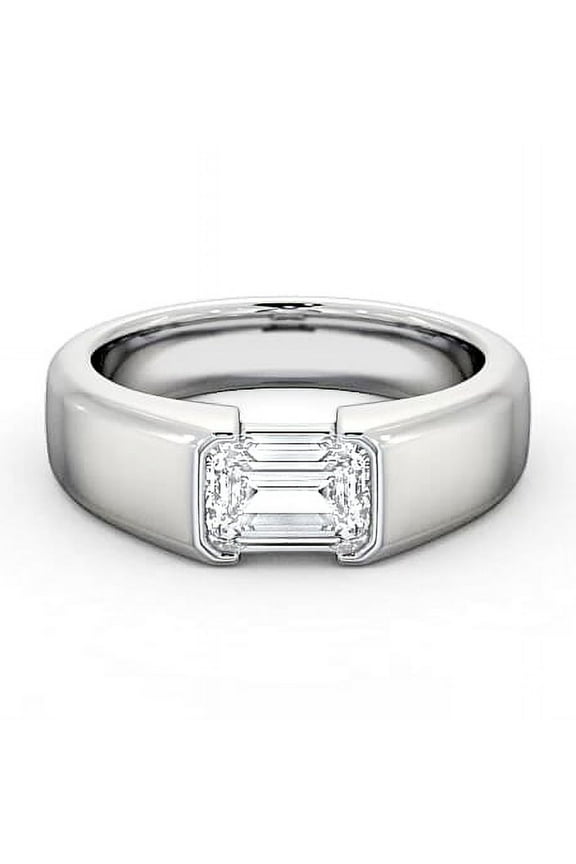 Emerald Cut 2 Ct Diamond Rings for Women - 14K White Gold Plated Engagement Jewelry - East West Solitaire Diamond Rings - Unique Women's Ring Styles