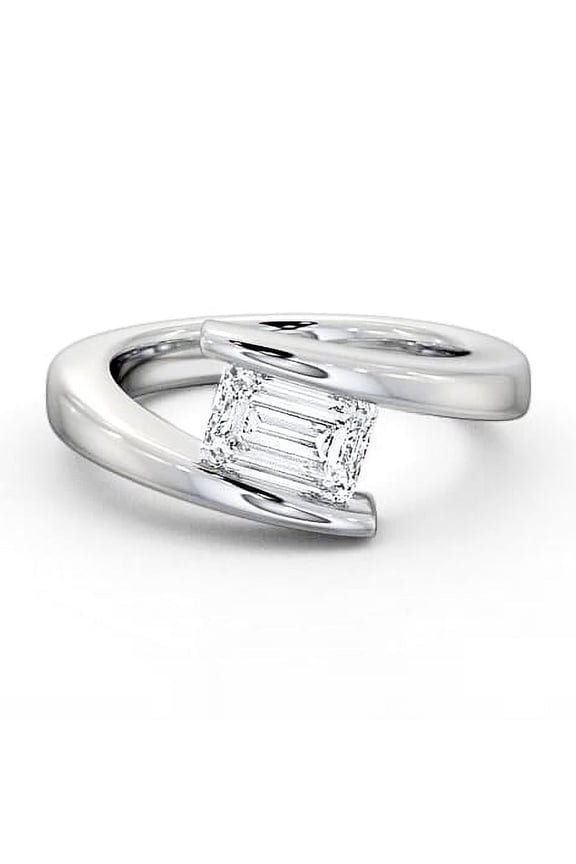 Emerald Cut Excellent 1.9 Ct Diamond Jewelry - 14K White Gold Plated Rings - East-West Engagement Solitaire Rings - Solo Wedding Bands