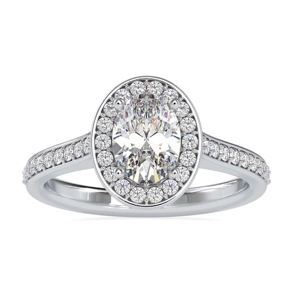 Meryn Jewel Halo Engagement Ring - 1.57 Ct Lab Created Oval Cut Diamond in 14K White Gold Plated for Women - Ideal for Proposals, Birthdays, and Special Celebrations - Prong Set for a Dazzling Effect