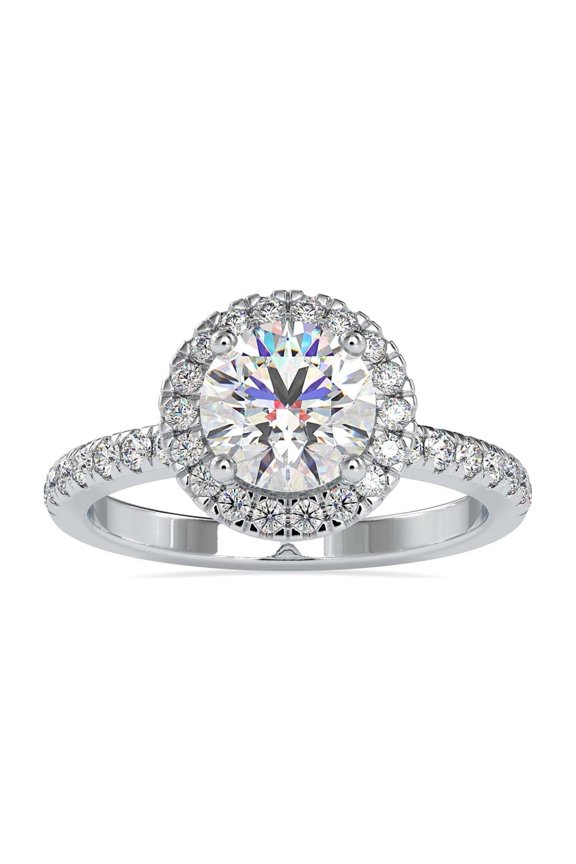 Halo Engagement Ring for Women - 1.7 Ct Round Cut Lab Created Diamond - 14K White Gold Over - Perfect for Proposals, Gifts for Her, and Special Celebrations - Timeless Elegance