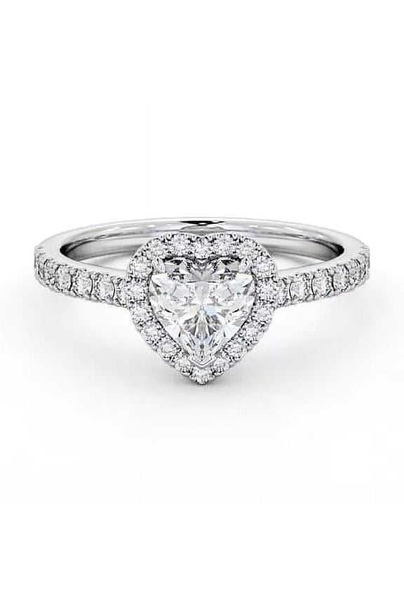 Heart Cut 2.1 Ct Diamond Engagement Solitaire with Accent Ring for Women - 14K White Gold Over Beautiful Rings - Halo Wedding Stack Rings