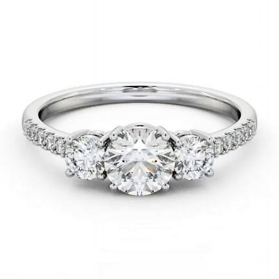 Meryn Jewel Lab Created Round Cut 1.8 Ct Diamond Ring - Prong Set Three Stone Design - 14K White Gold Plated Ring - Wedding Engagement Ring for Women