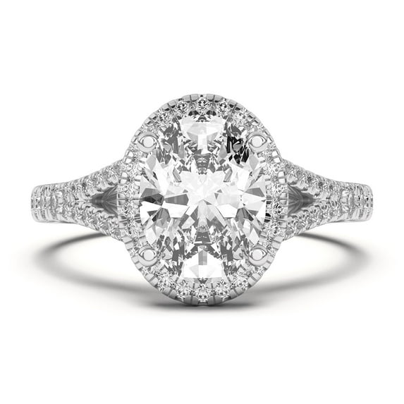 Meryn Jewel Oval Cut 1.67 Ct Lab Created Diamond Ring - Split Shank Halo Design 14K White Gold Plated Ring - Engagement Wedding Ring for Women - Stylish Promise Jewelry - Proposal Gift for Her