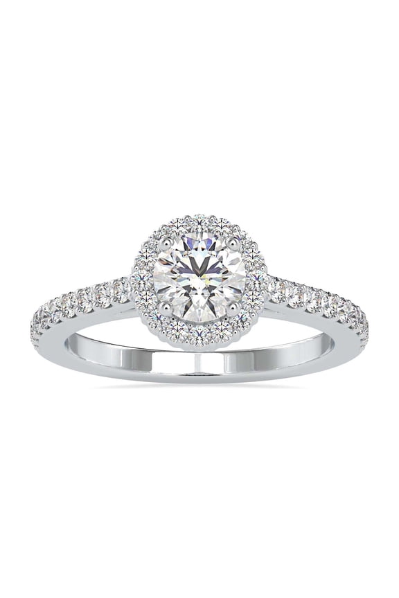 Women's Halo Engagement Ring - 1.4 Ct Round Cut Lab Created Diamond - 14K White Gold Over - Beautiful Prong Setting - Ideal Gift for Her - Perfect for Anniversaries and Birthdays