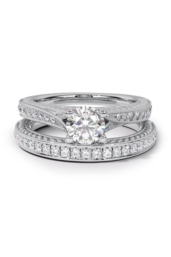 ry 1.47 Ct Round Cut Moissanite Engagement Ring Set for Women - 14K White Gold PlatedRing Set - Prong Setting - Perfect for Proposals, Weddings, or as a Birthday Gift for Her