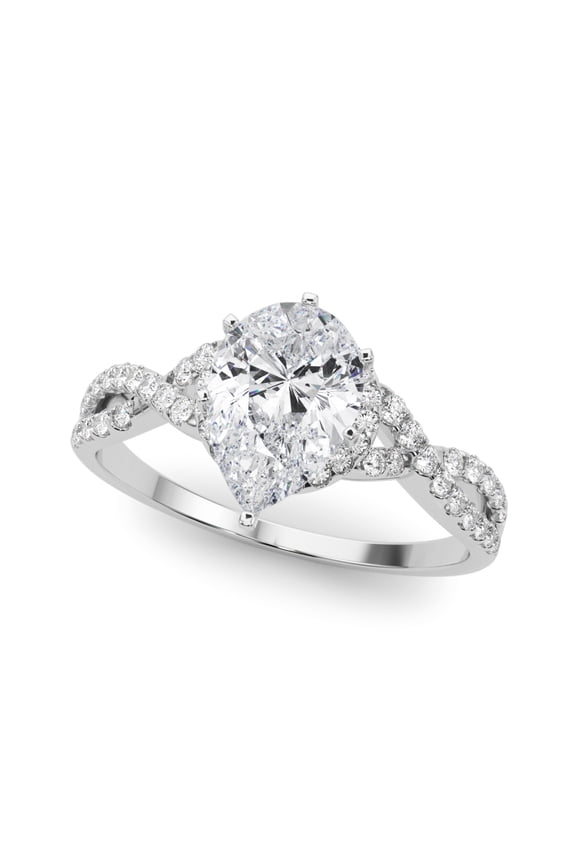 ry 1.6 Ct Pear Cut Moissanite Engagement Ring for Women - 14K White Gold Plated Twisted Design Ring - Beautiful Moissanite Jewelry for Her - Wedding Ring Alternative