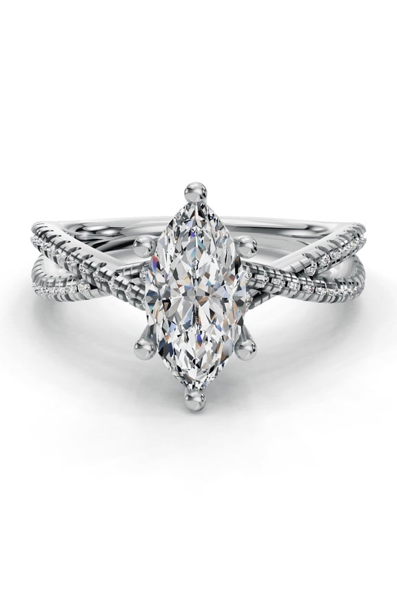 ry Diamond Solitaire Engagement Rings - 2.1 Ct Marquise Cut Moissanite Ring - Infinity Twisted Cross Over Shank Design - 14K White Gold Plated Prong Setting - Gift for Weddings