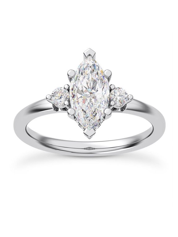 ry Modern 14K White Gold Plated Rings - Marquise Cut 3 Stone Engagement Wedding Ring - Elegant Hidden Halo Cathedral Shank Design, Perfect Bridal Ring for Women - Timeless Proposal Gift