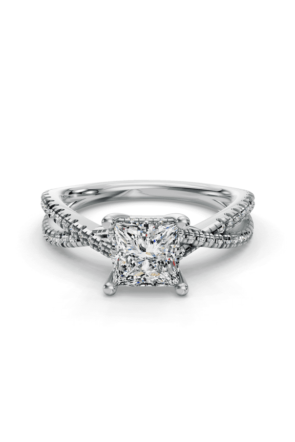 ry Princess Cut Diamond Engagement Ring for Her - 1.9 Ct Solitaire with Infinity Twisted Cross Over Shank - 14K White Gold Plated Prong Setting - Moissanite Wedding Ring for Women