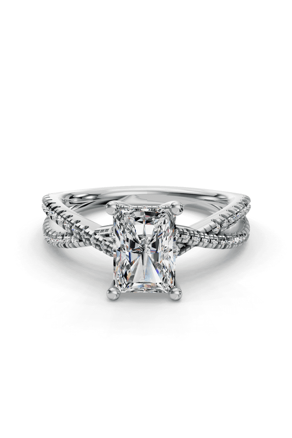 ry Radiant Cut Moissanite Engagement Ring - 2.1 Ct Solitaire Ring with Infinity Twisted Cross Over Shank Design - 14K White Gold Plated Prong Setting for Women - Perfect Wedding