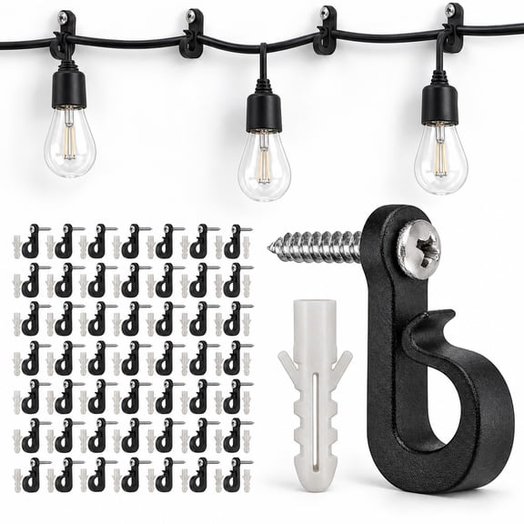 Merzark 60 pack ABS Screw Hooks with Safety Buckle for Outdoor String Lights, LED Fairy Lights, Christmas Decor, Patio, Fence, Black