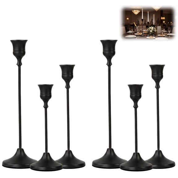 Merzark Black Taper Candle Holders Set of 6, Matte Black Metal Candlestick Holders for Table Centerpiece, Modern Decorative Cast Iron Candle Stand for Wedding Mantel and Home Decor