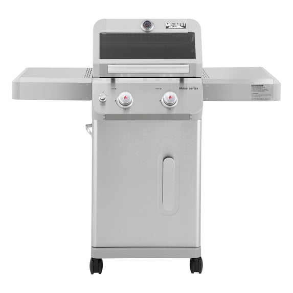 Monument Grills Mesa 2-Burner Propane Gas Grill, Foldable Sides, Swivel Casters, Stainless Steel, LED Controls