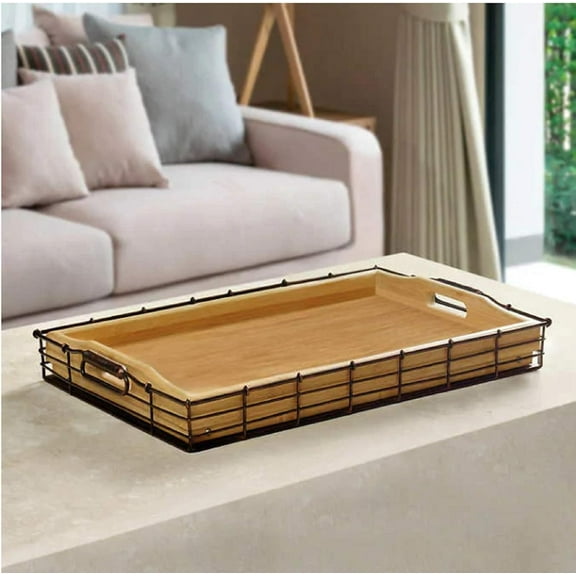 Mesa 2-Piece Bamboo and Metal Tray Set