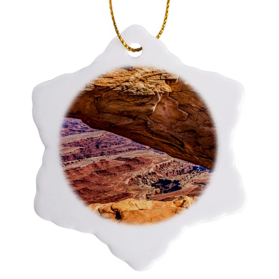 3drose, Mesa Arch, Red Rock Canyons, Canyonlands National Park, Moab, Utah, 3 inch Snowflake Porcelain Ornament