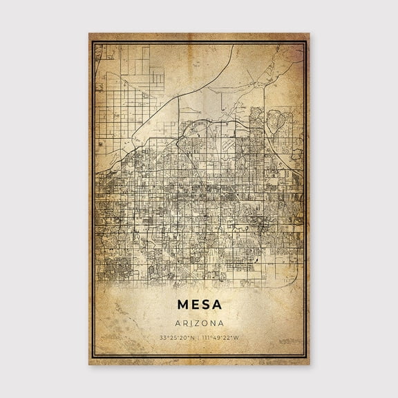 Mesa Arizona City Map Art Print: Modern Vintage Wall Decorfor Living Room Bedroom Office Farmhouse Neutral Home Artwork Ready to Hang 8x12 inch