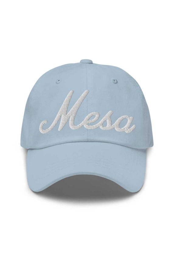 Mesa Baseball Cap Mesa Dad Hat Bold Script Ohio OH Hat Embroidered Souvenir Gift Light Blue
