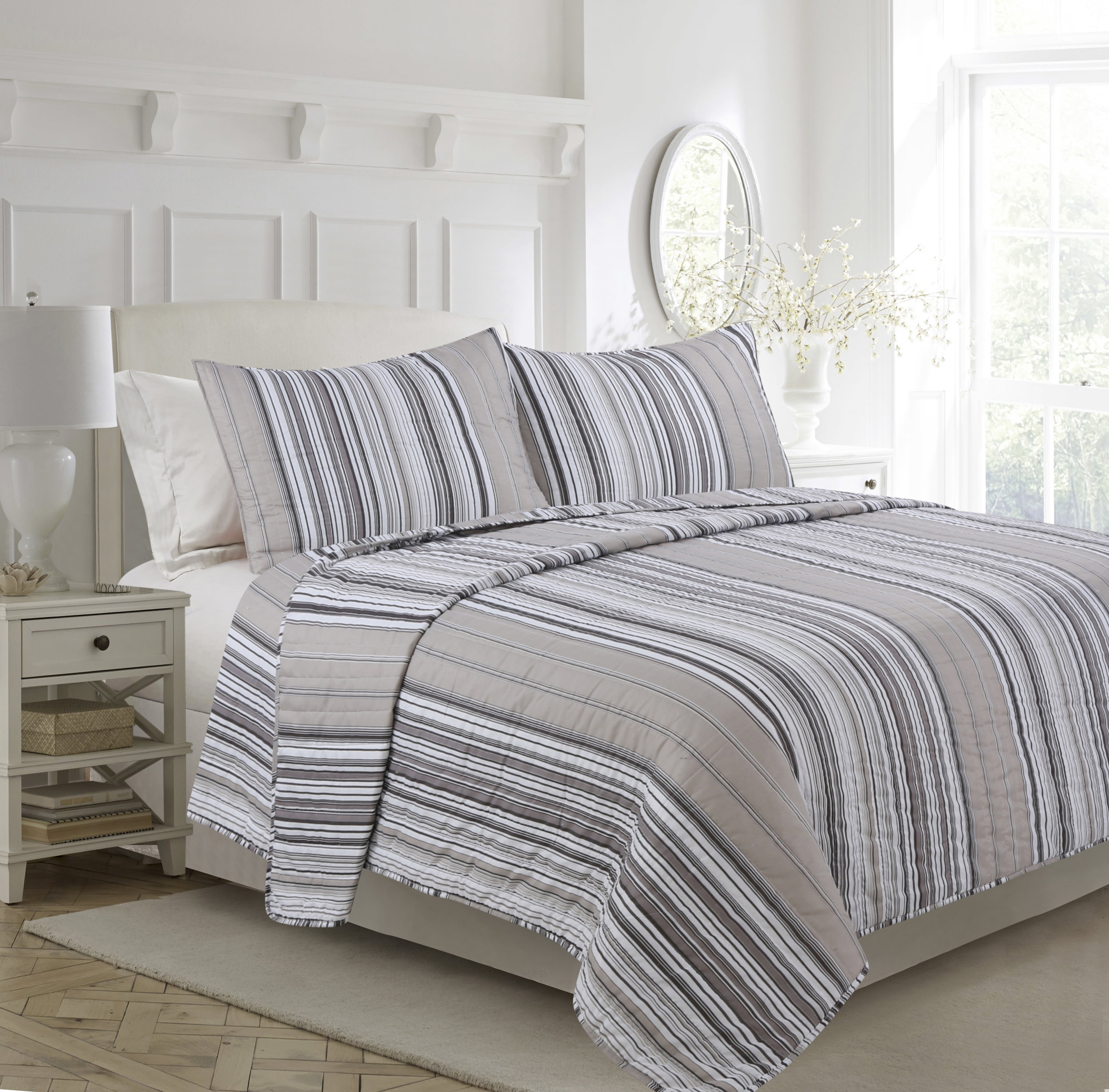 Mesa Grey Stripe 3-piece Quilt Set King