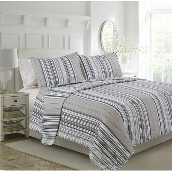 Mesa Grey Stripe 3-piece Quilt Set King