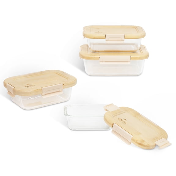 Mesa Living Glass Food Storage with Click Lock Wood Lids, 4pc Set