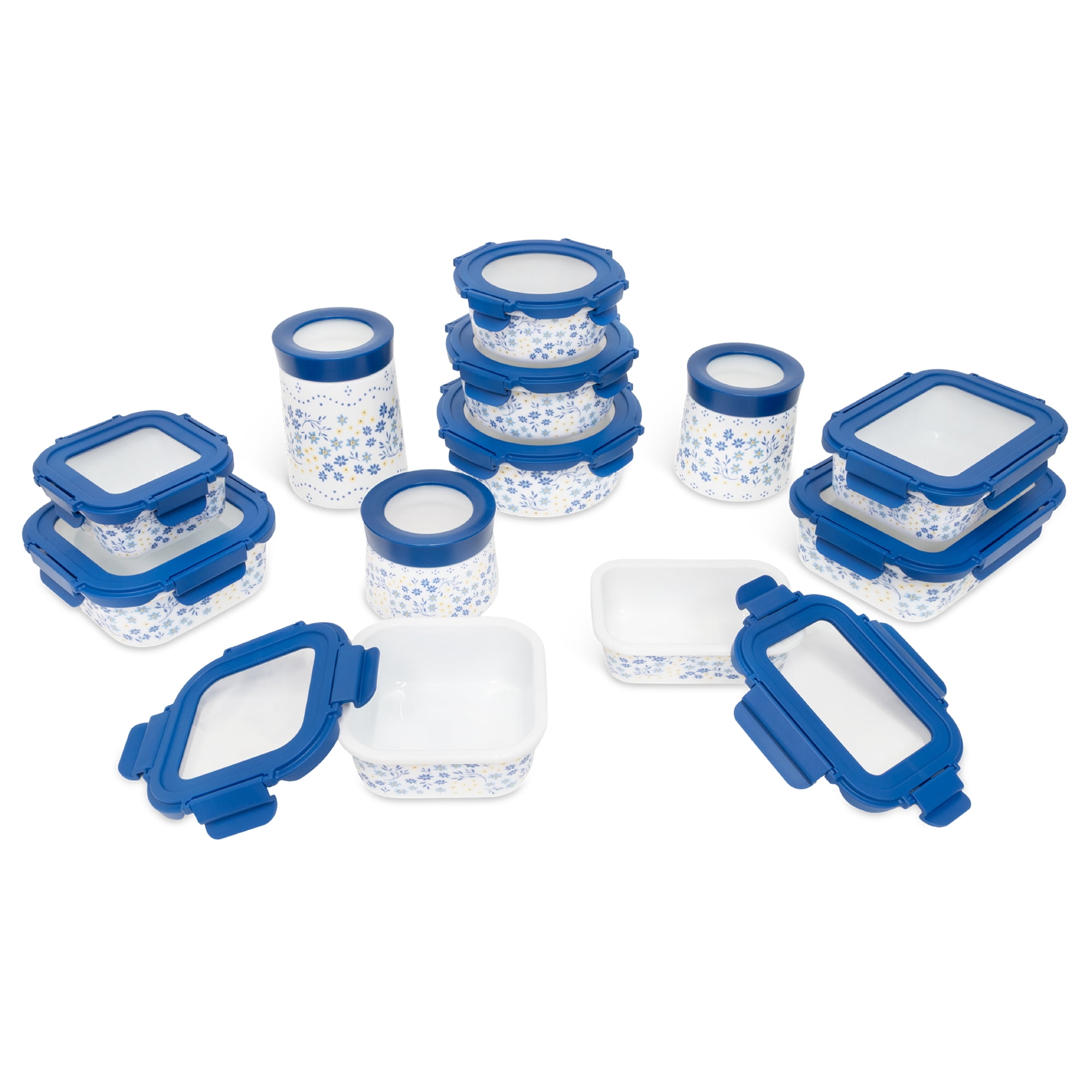 Mesa Living Opal Glass Food Storage Set with Click Lock Acrylic Lids, 12pc Set