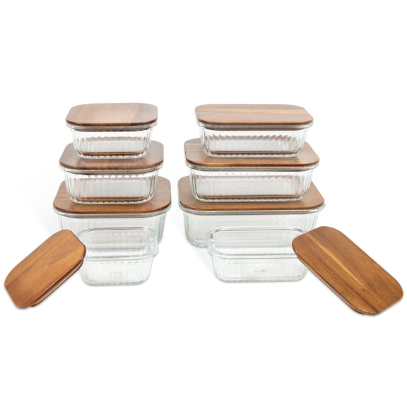 Mesa Living Ribbed Glass Food Storage Set with Wood Lids, 8pc Set