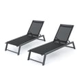 thumbnail image 1 of Mesa Outdoor Black Mesh Chaise Lounge with Aluminum Frame, Set of 2, Grey, 1 of 9